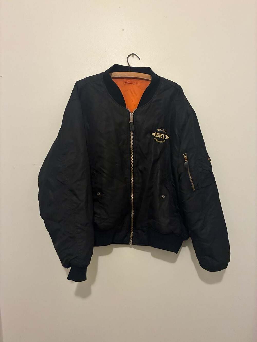 Vintage MA-1 Bomber Jacket W.C.S.O. ERT Corrections Black Orange